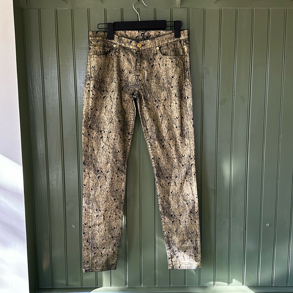 Golden leaf printed denim